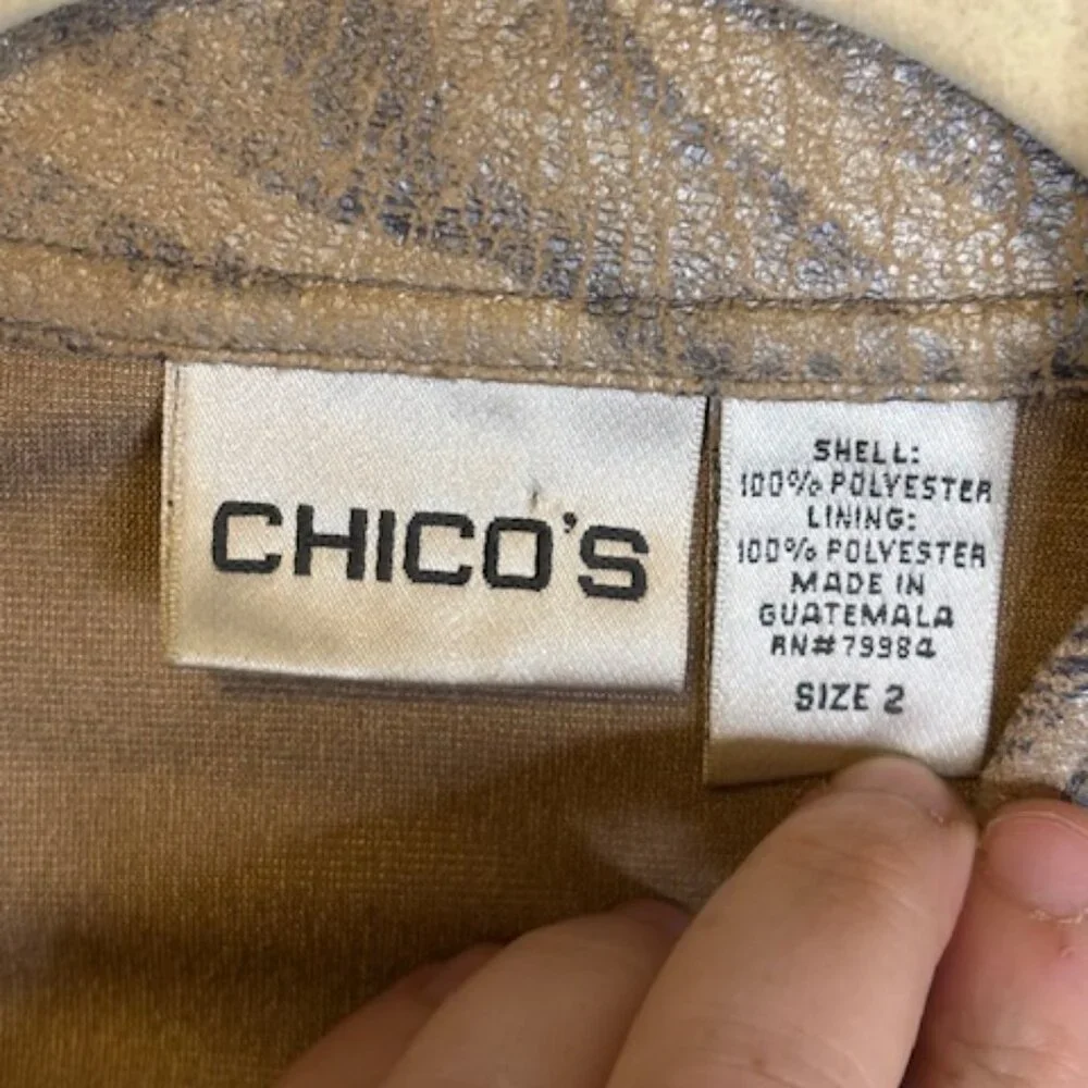 Chico's Jacket Women's Large Lightweight Animal Print Abstract Zip Gold Chicos 2